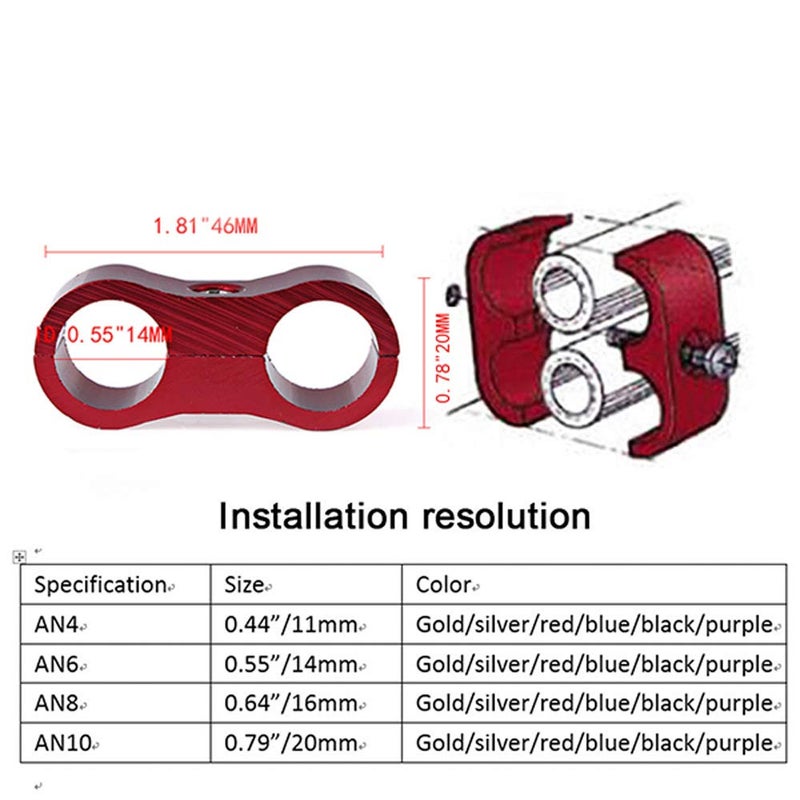 RASTP 6AN Hose Separator Clamp Aluminum Fuel Line Mounting Clamp Divider Hose Fitting Adapter Fit for 3/8 Fuel Line, Oil Line, Brake Line, Water Pipe and Gas Line,Red,4pcs - Image 4